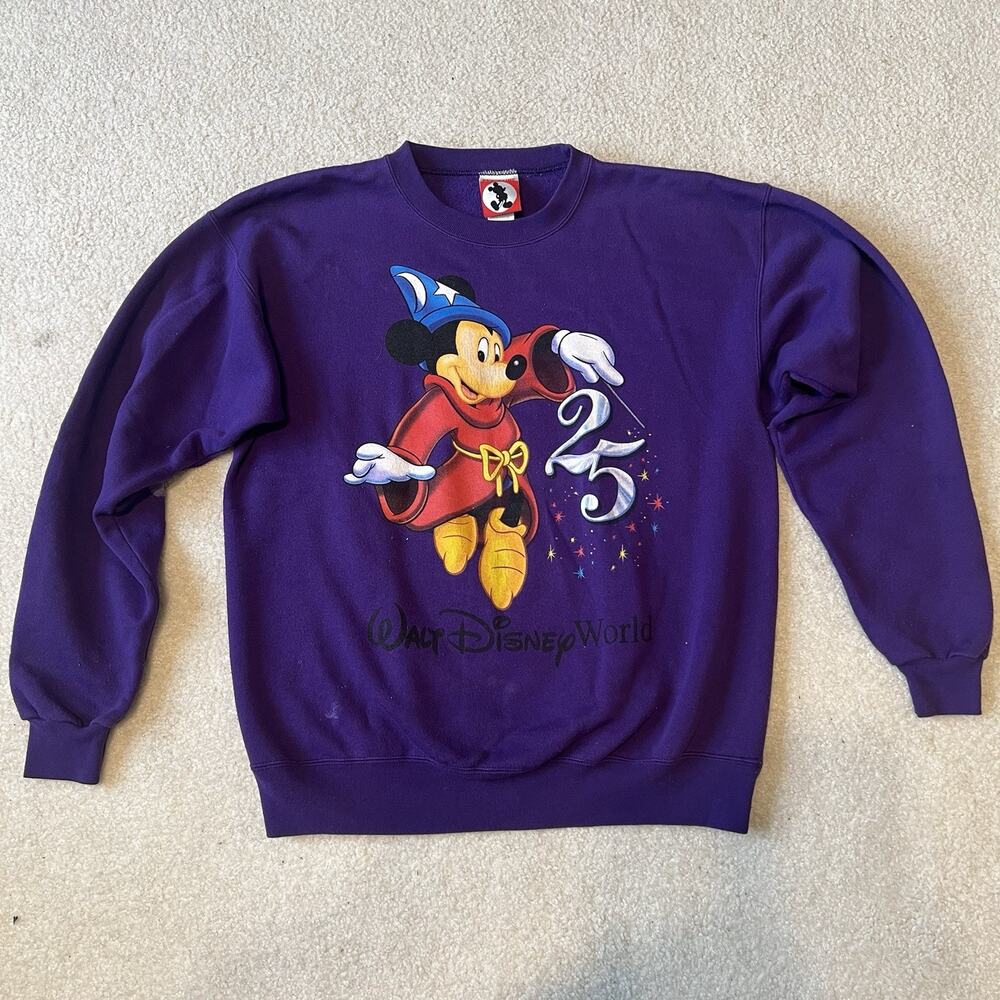 Vintage Disney Mickey Mouse Sorcerer 25th Anniversary Sweatshirt Purple USA